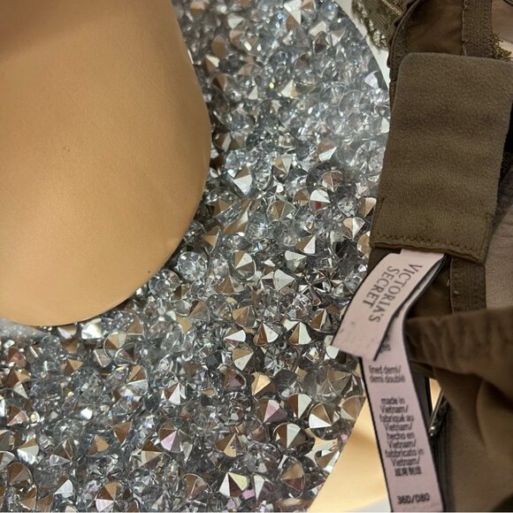 Victoria secret lined Demi bra green khaki lace velvet velour soft rare Angels - Picture 9 of 12